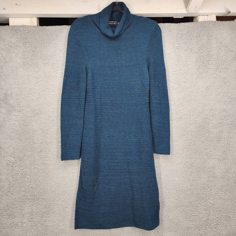 Peruvian Connection Womens Blue Pima Cotton Ribbed Turtleneck Sweater Dress S